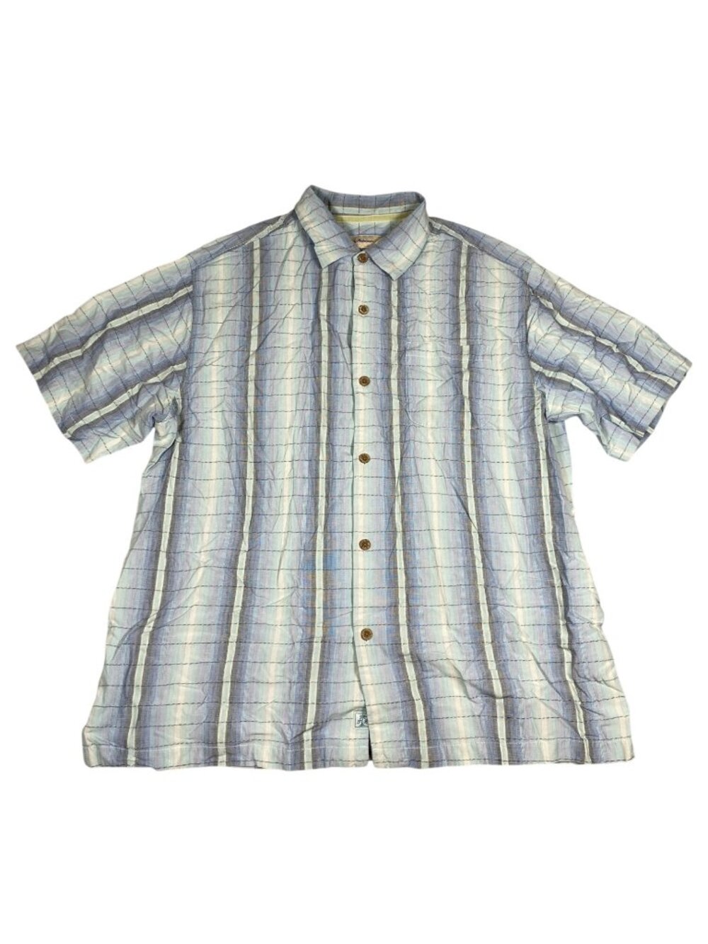 Tommy Bahama Mens XL Original Fit Blue Striped Short Sleeve Button-Down Silk Ble